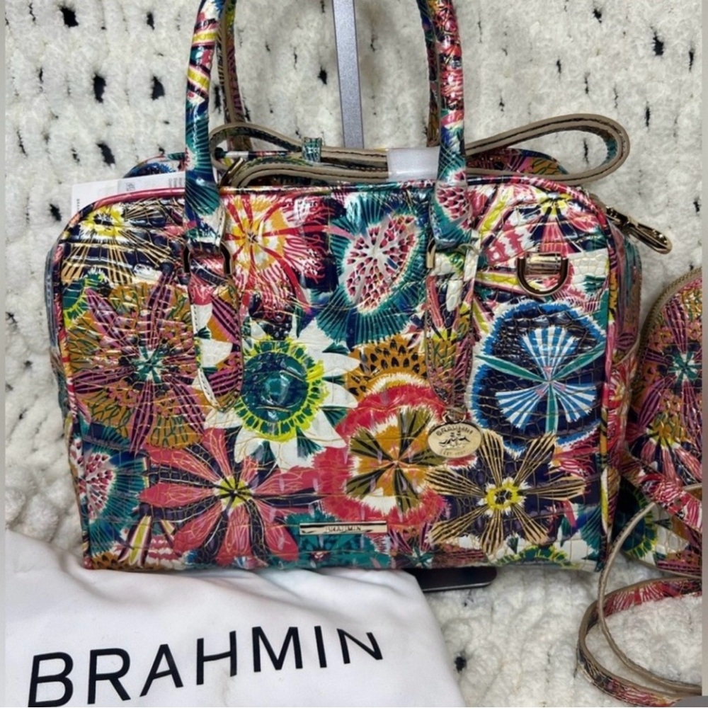 Brahmin Marissa Desert Bloom Floral Leather Satchel with Top Handles